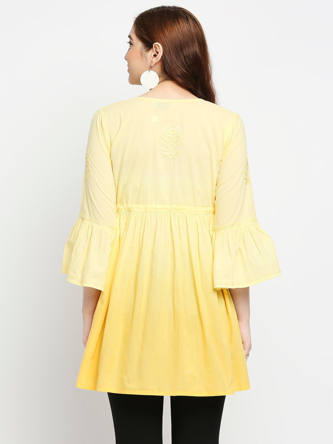 Lucknow Chikankari Hand Embroidered Peplum Fit and Flared Top Shaded Short Kurta Cotton