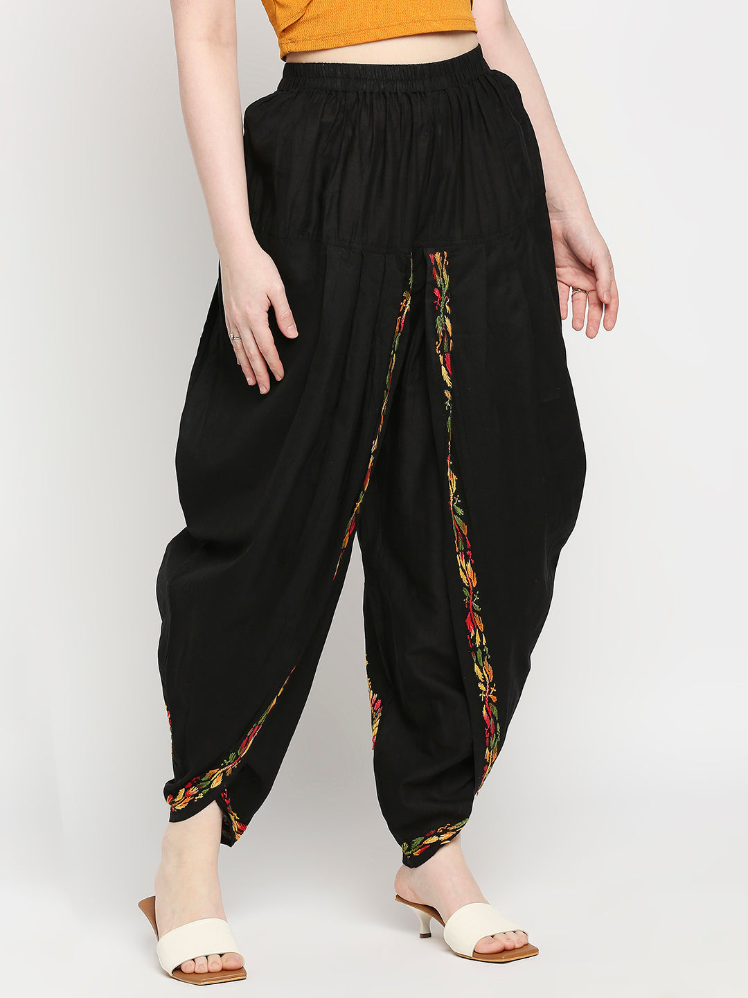 Chikankari Hand Embroidered Dhoti Salwar Tulip Pants  Palazzo Black