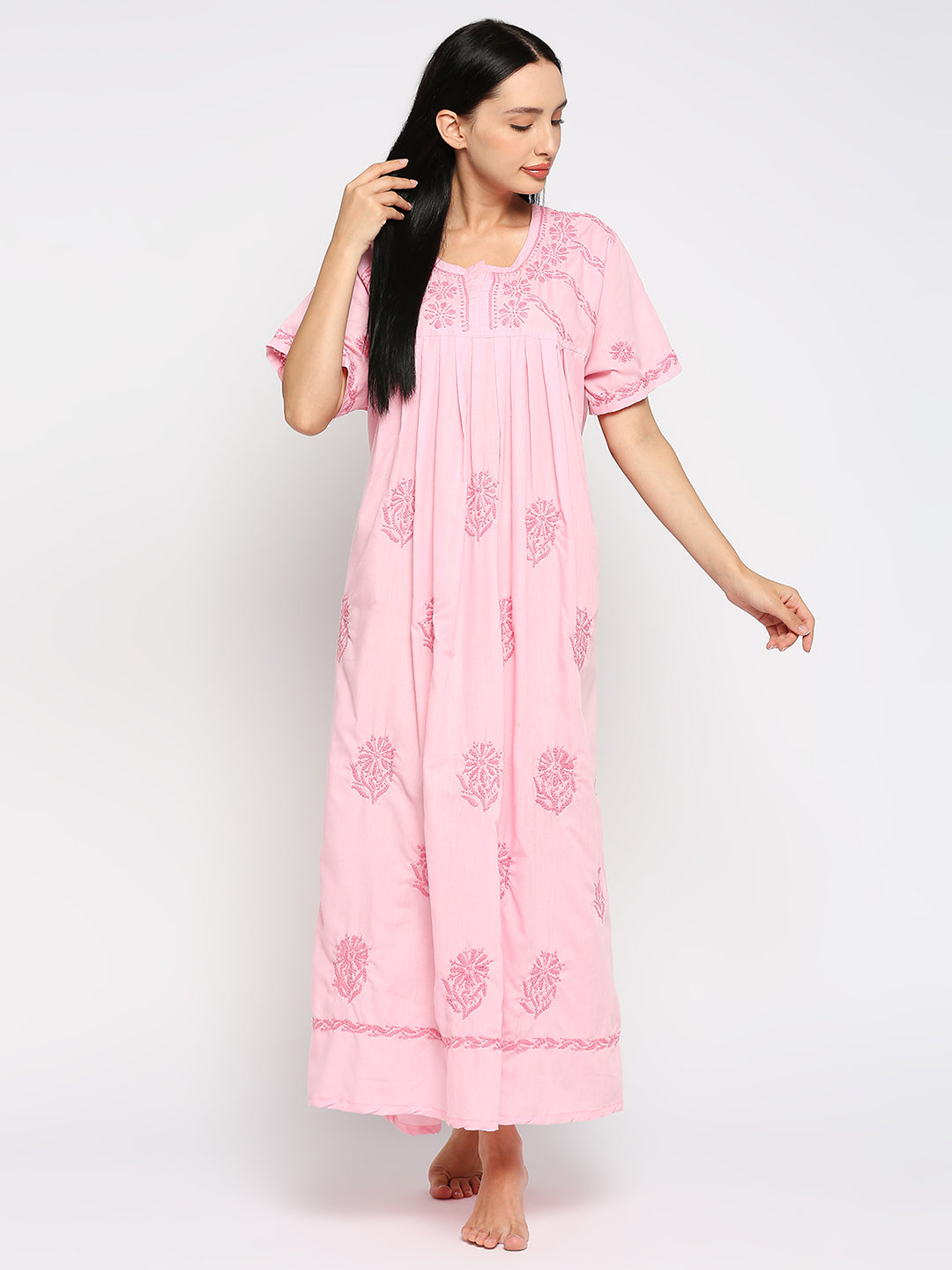 Buy PIU Women's Front Zipper Nighty Gown with Mask - Pink Online