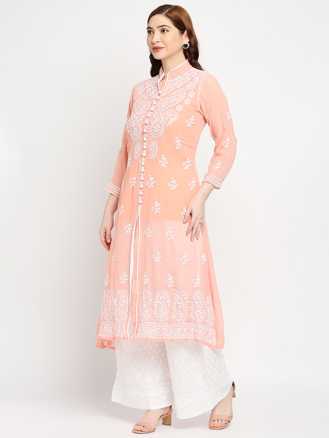 Lucknow Chikankari Hand Embroidered Kurta with Matching Inner, Georgette