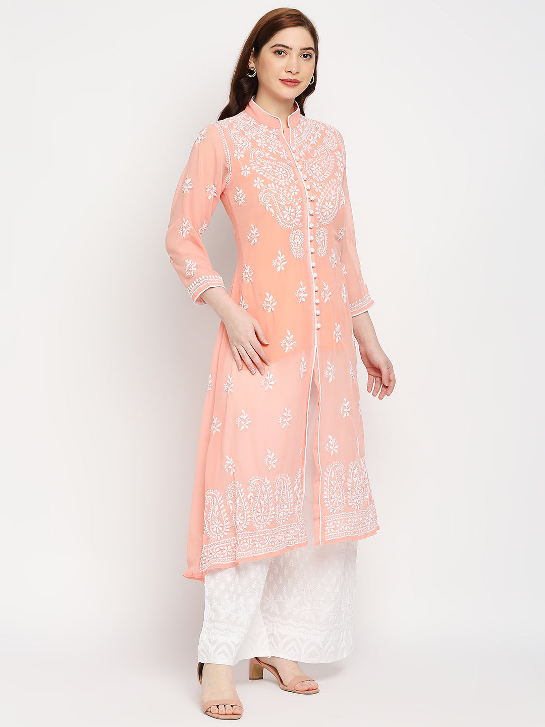 Lucknow Chikankari Hand Embroidered Kurta with Matching Inner, Georgette