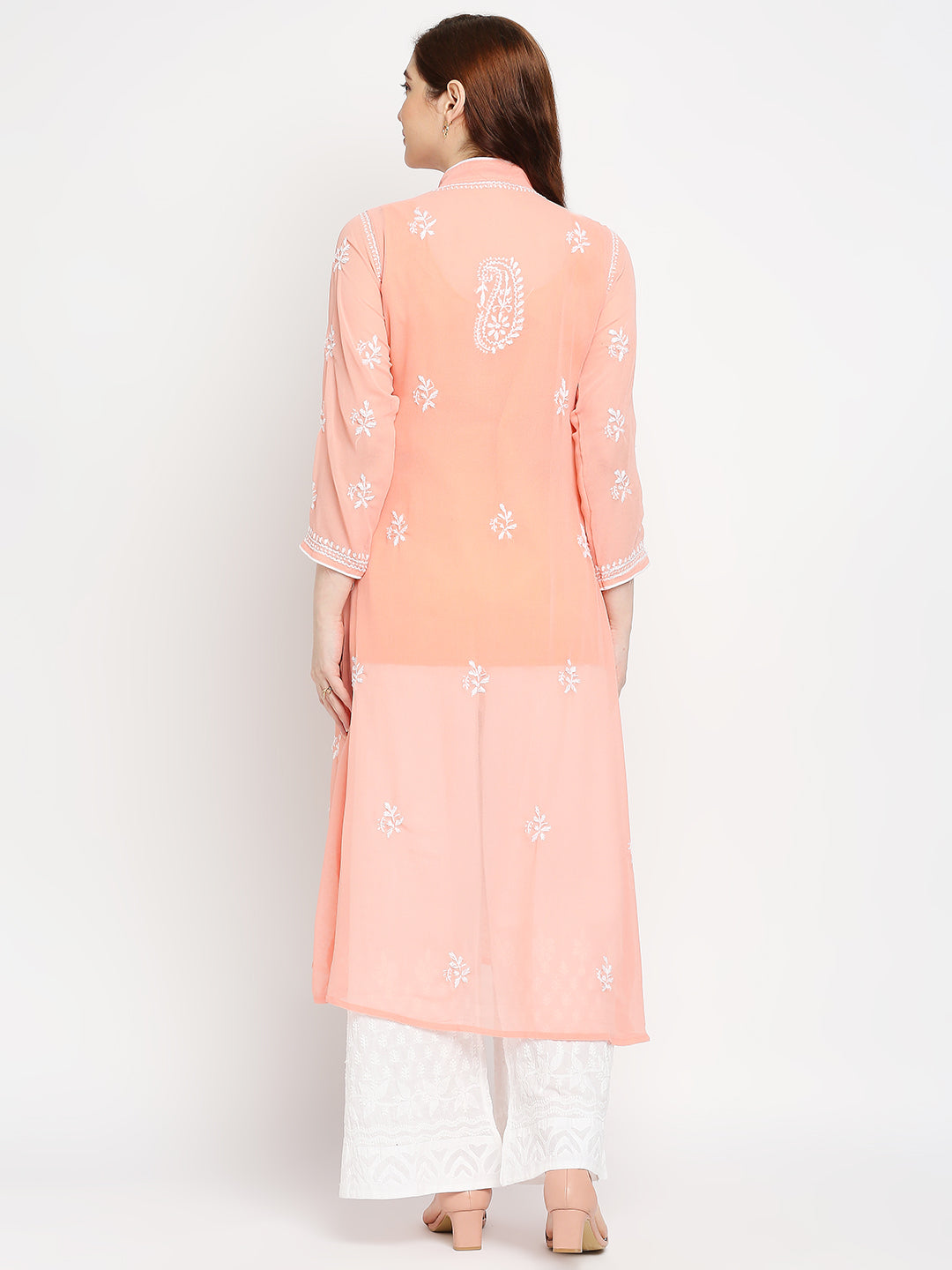 Lucknow Chikankari Hand Embroidered Kurta with Matching Inner, Georgette