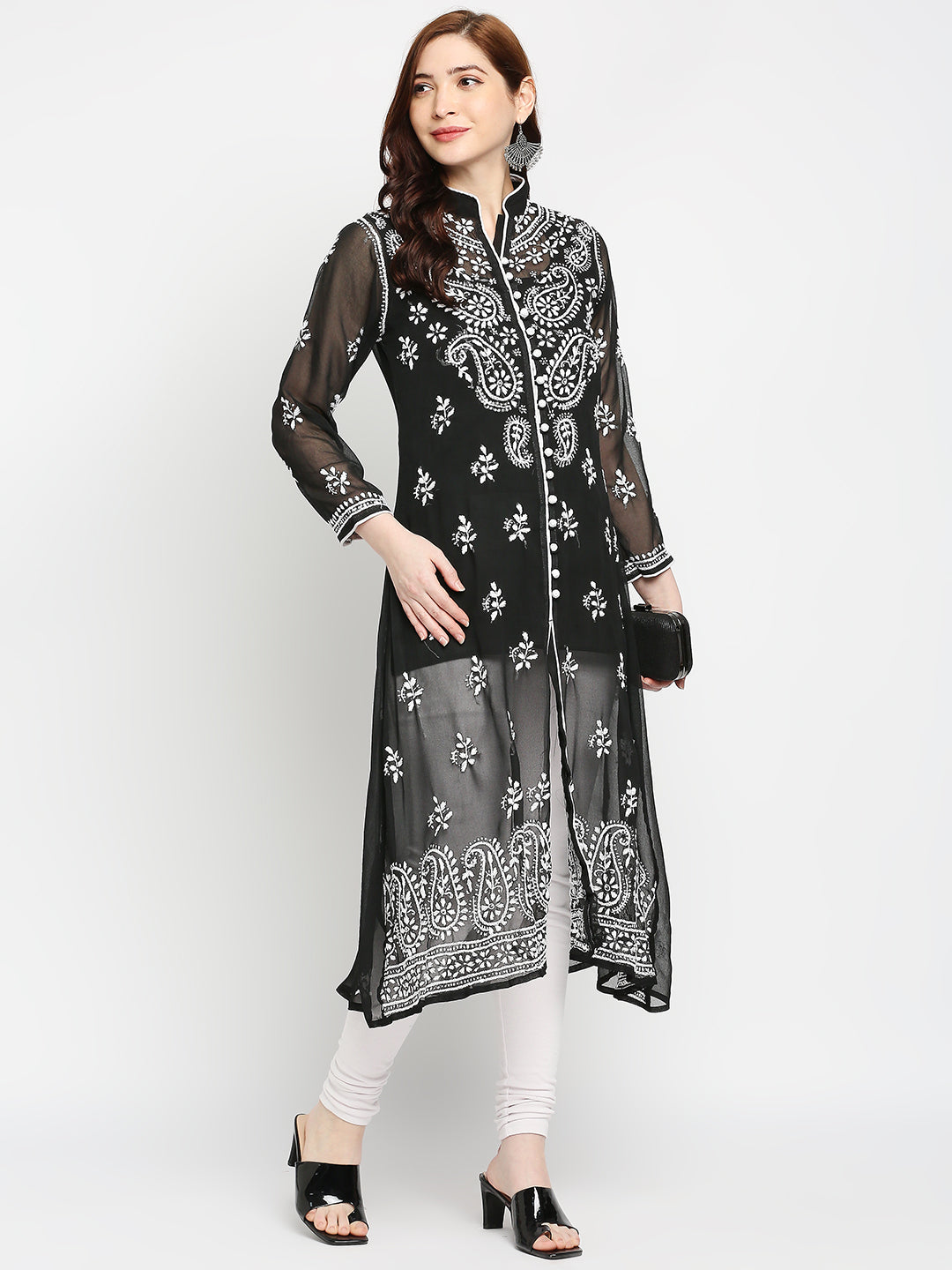 Lucknow Chikankari Hand Embroidered Kurta with Matching Inner, Georgette