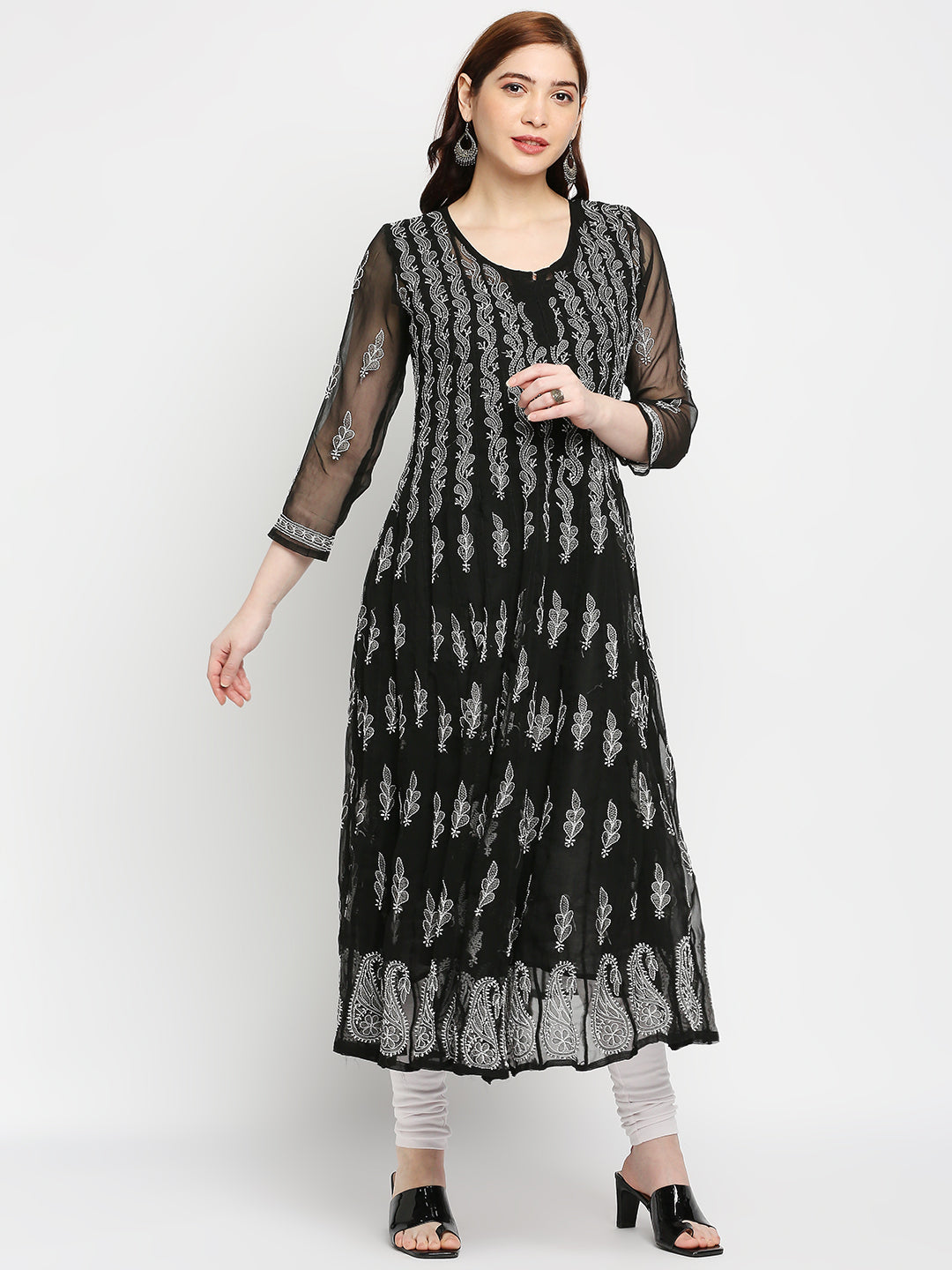 Lucknow Chikankari Hand embroidered 56Kali  Anarkali Kurta