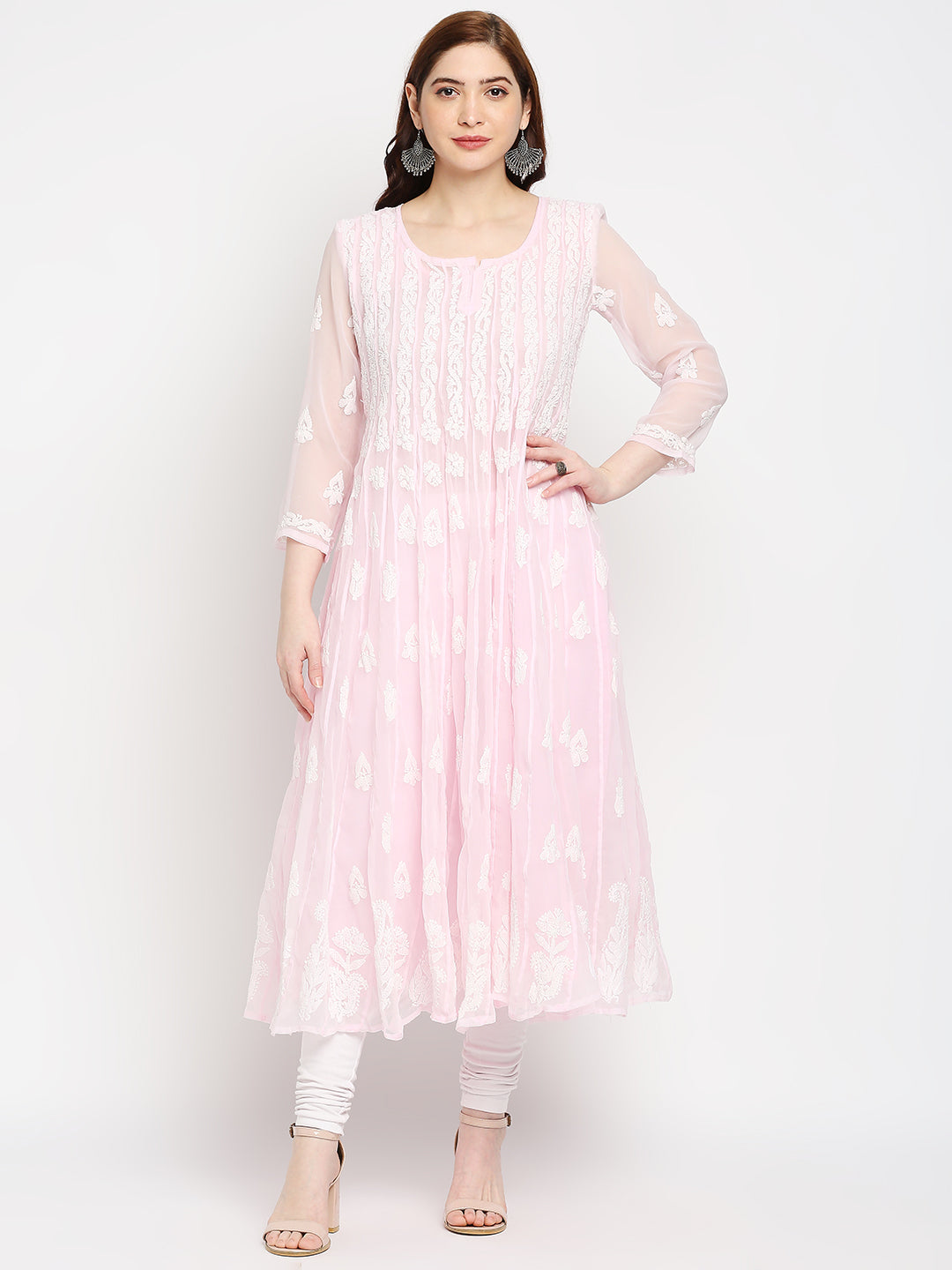 Lucknow Chikankari Hand embroidered 56Kali  Anarkali Kurta