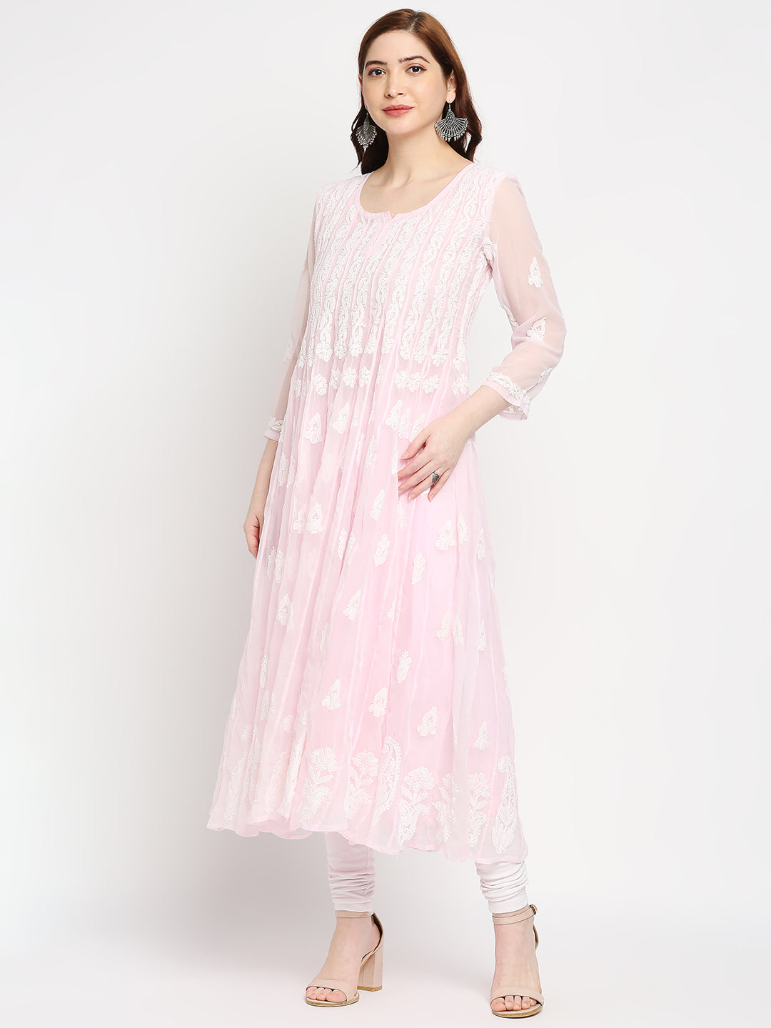 Lucknow Chikankari Hand embroidered 56Kali  Anarkali Kurta