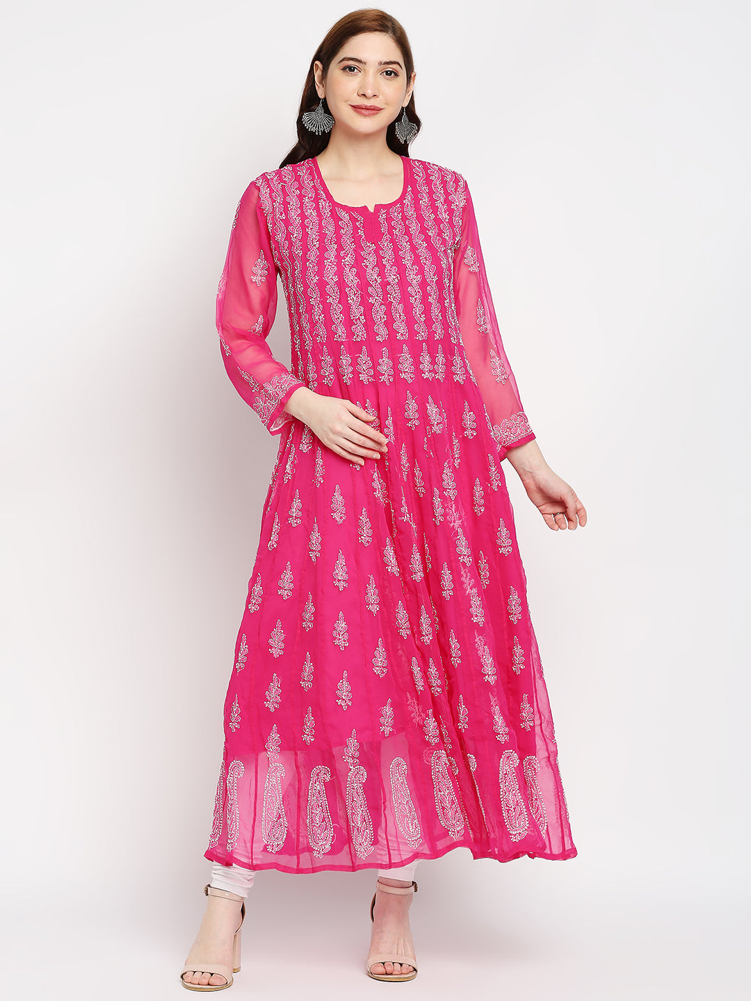 Lucknow Chikankari Hand embroidered 56Kali Anarkali Kurta