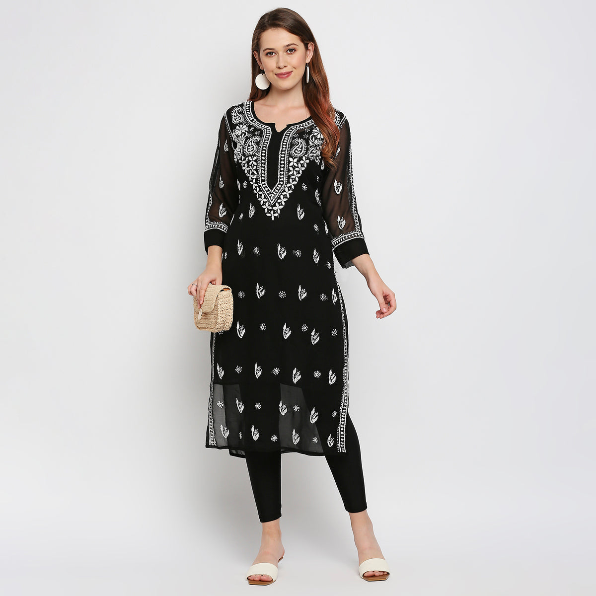 Lucknow Chikankari Hand Embroidered Kurta with matching slip