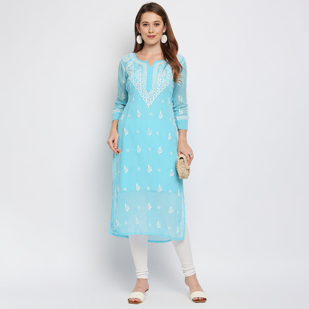 Lucknow Chikankari Hand Embroidered Kurta with matching slip