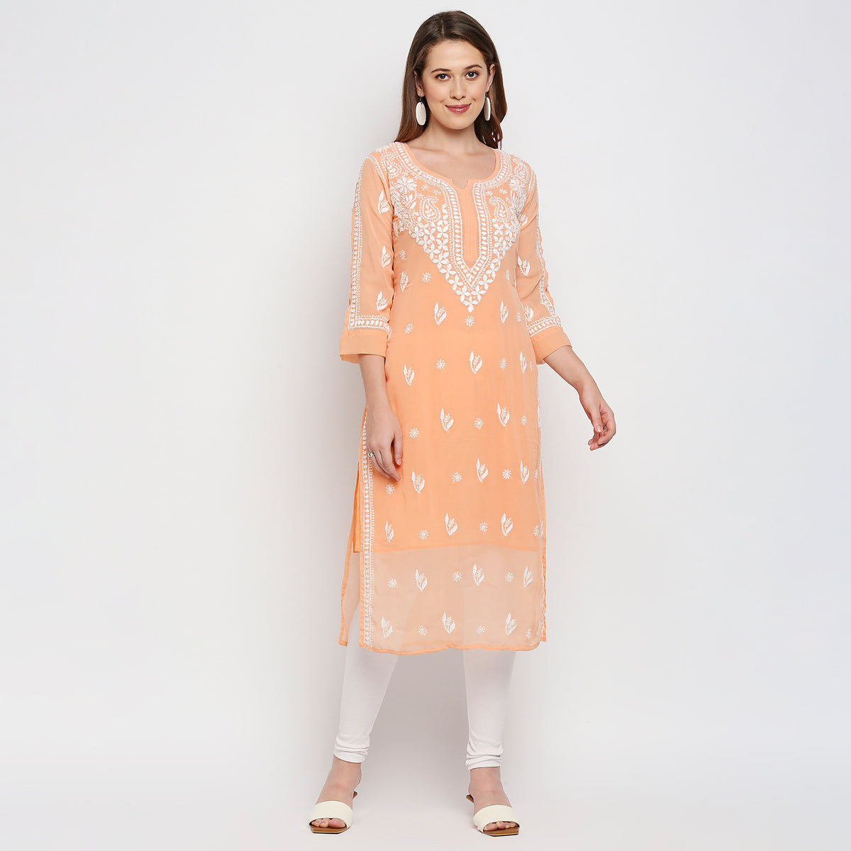 Lucknow Chikankari Hand Embroidered Kurta with matching slip