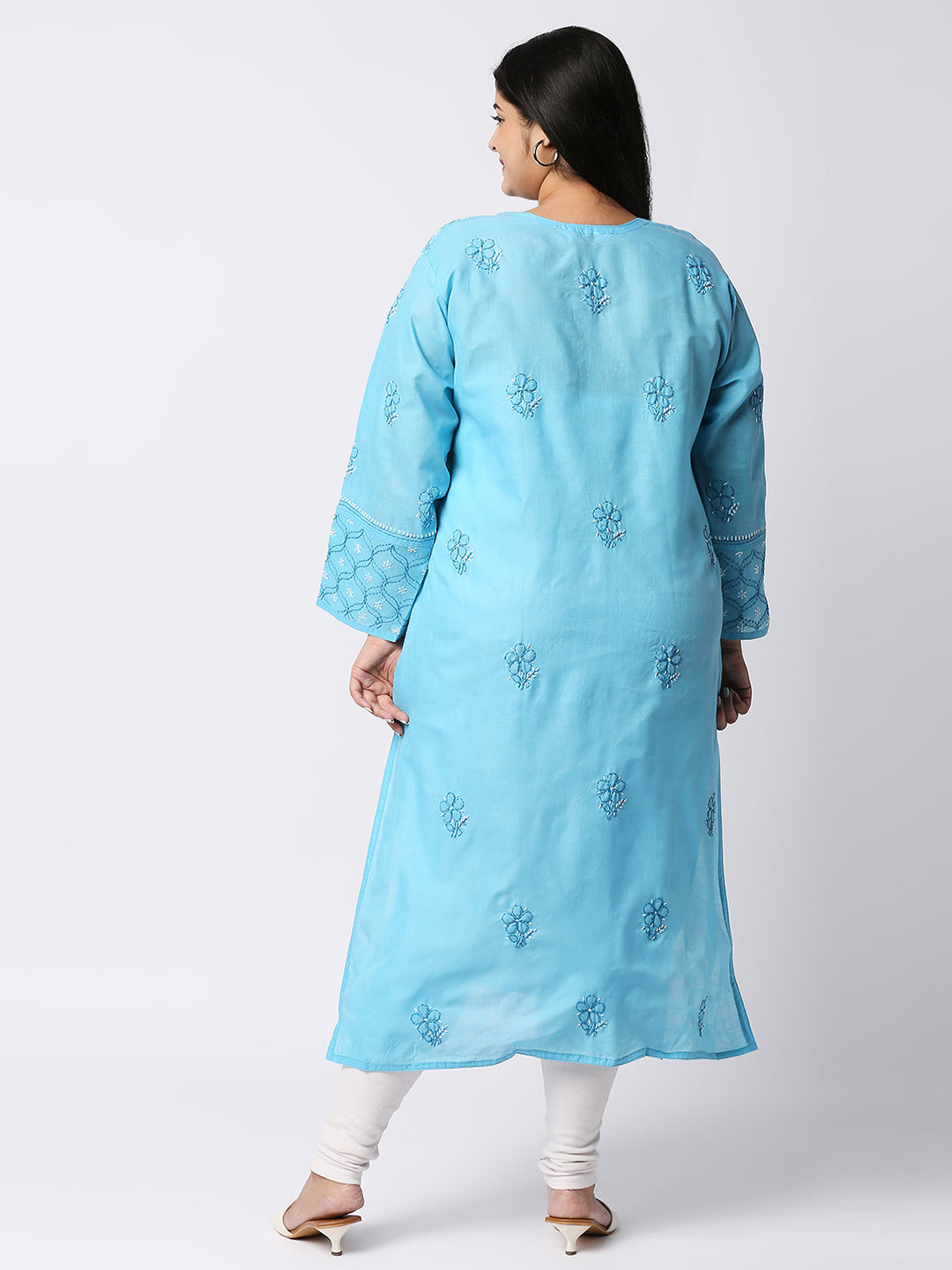 Lucknow Chikankari Hand Embroidered Long Kurti for Women, Plus Sizes