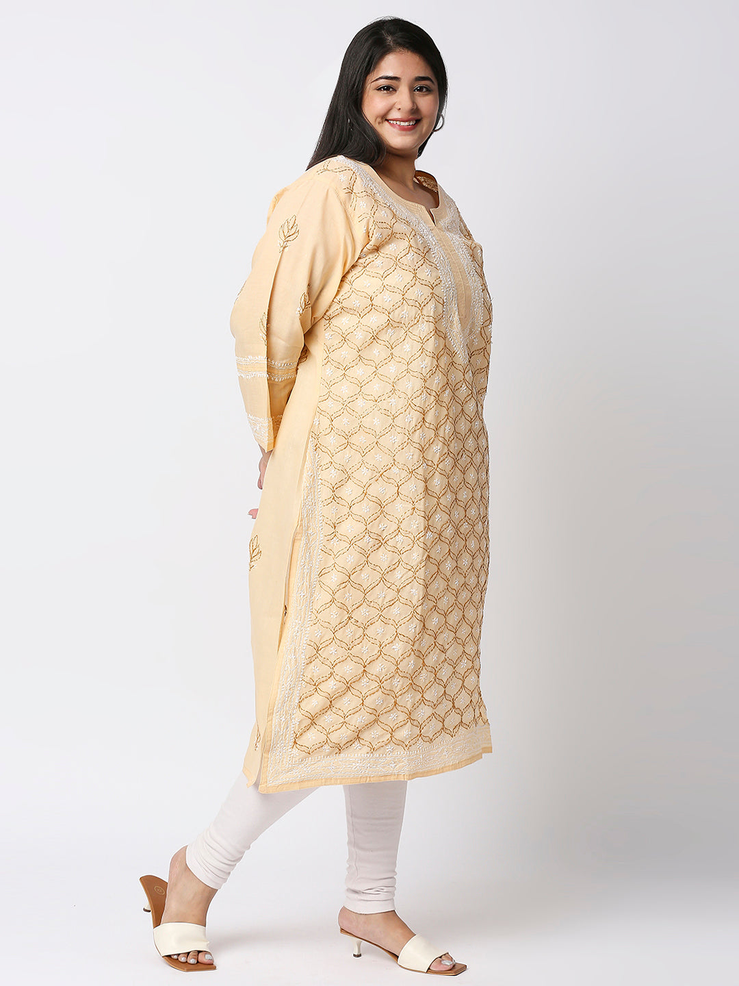 Lucknow Chikankari Hand Embroidered Long Kurti for Women, Plus Sizes