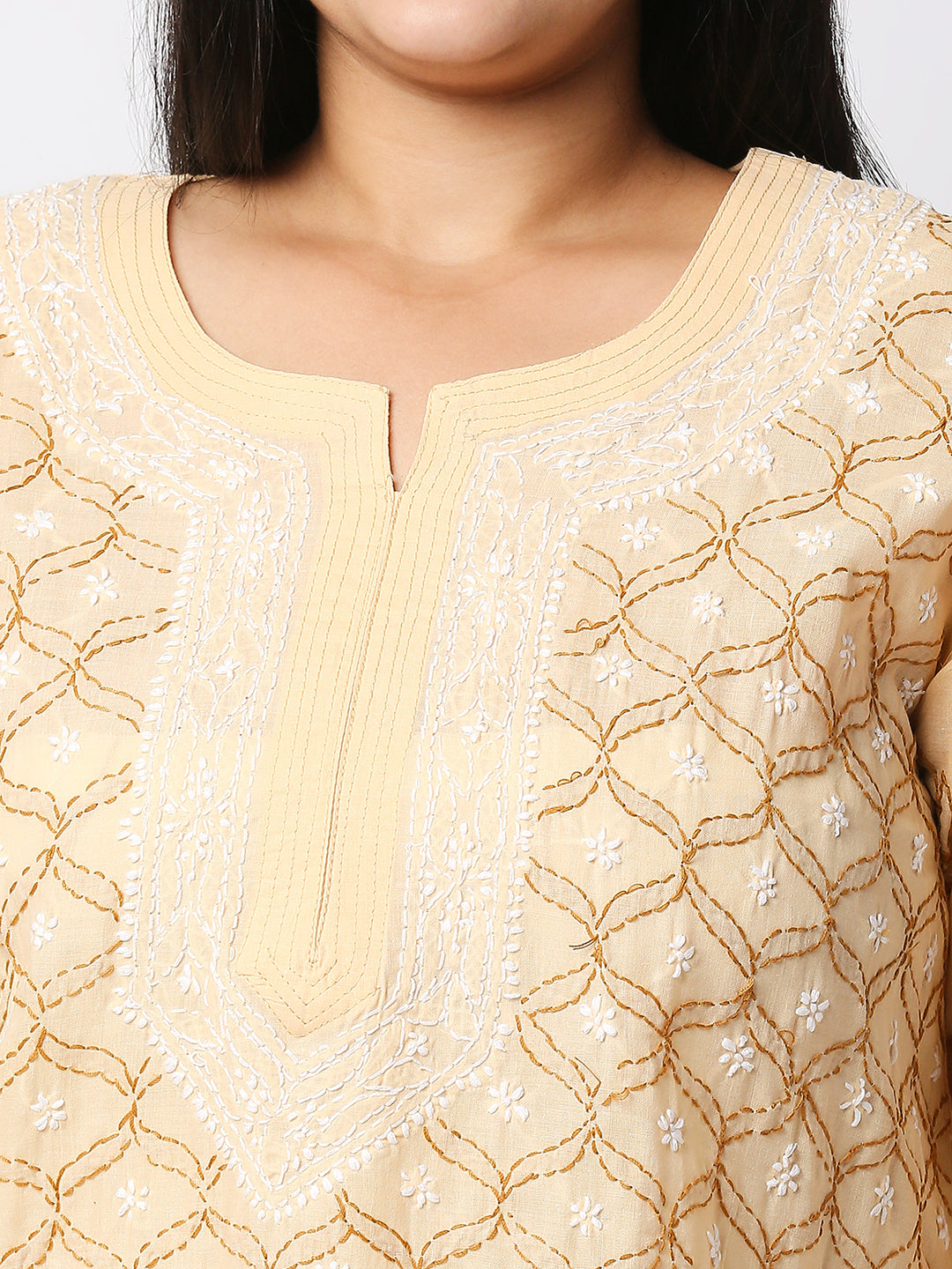 Lucknow Chikankari Hand Embroidered Long Kurti for Women, Plus Sizes