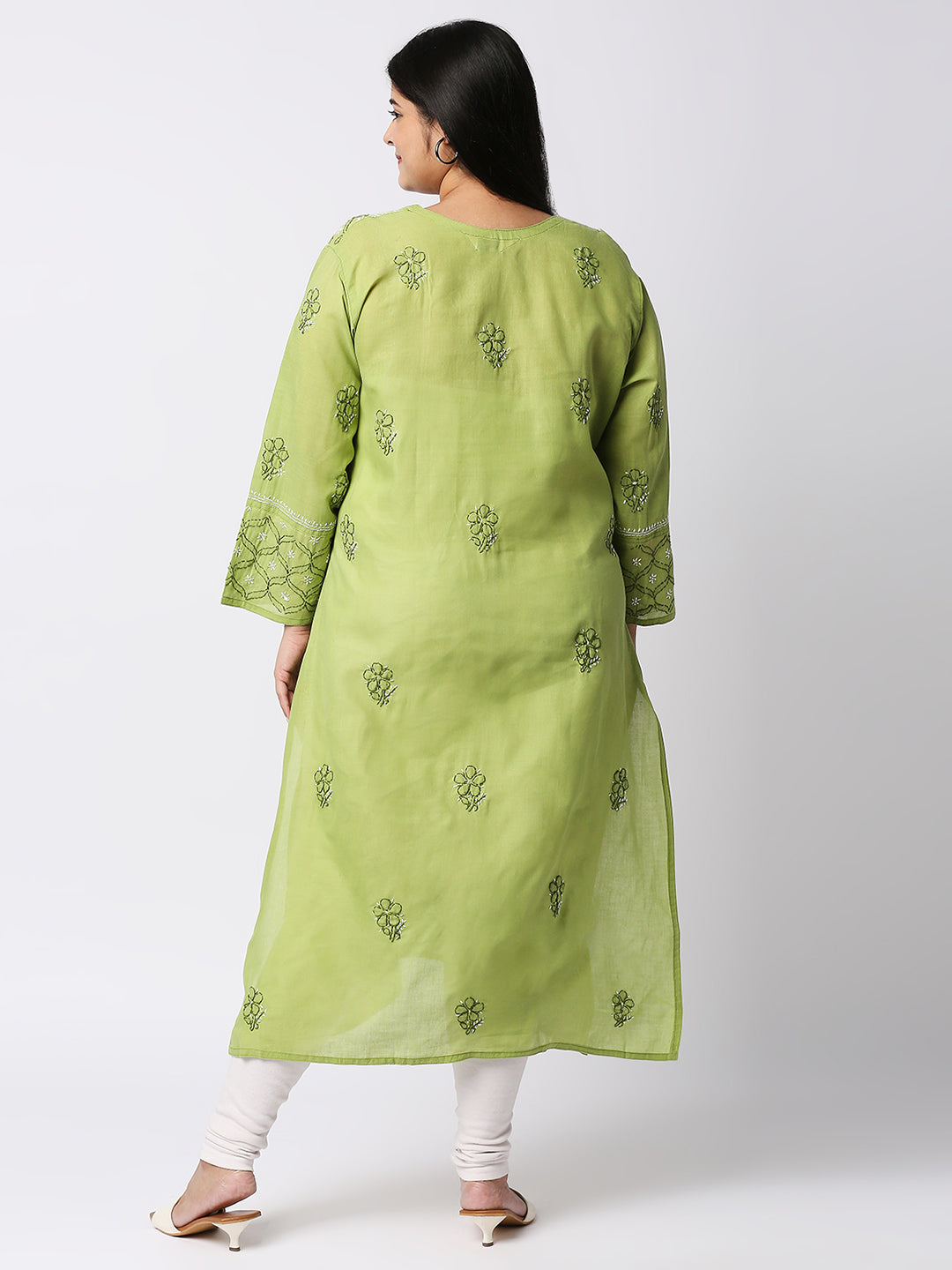 Lucknow Chikankari Hand Embroidered Long Kurti for Women, Plus Sizes