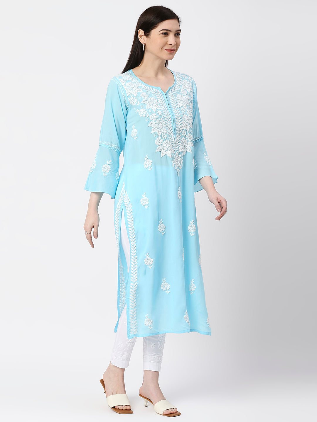 Lucknow Chikankari Hand Embroidered Kurta  Modal Cotton