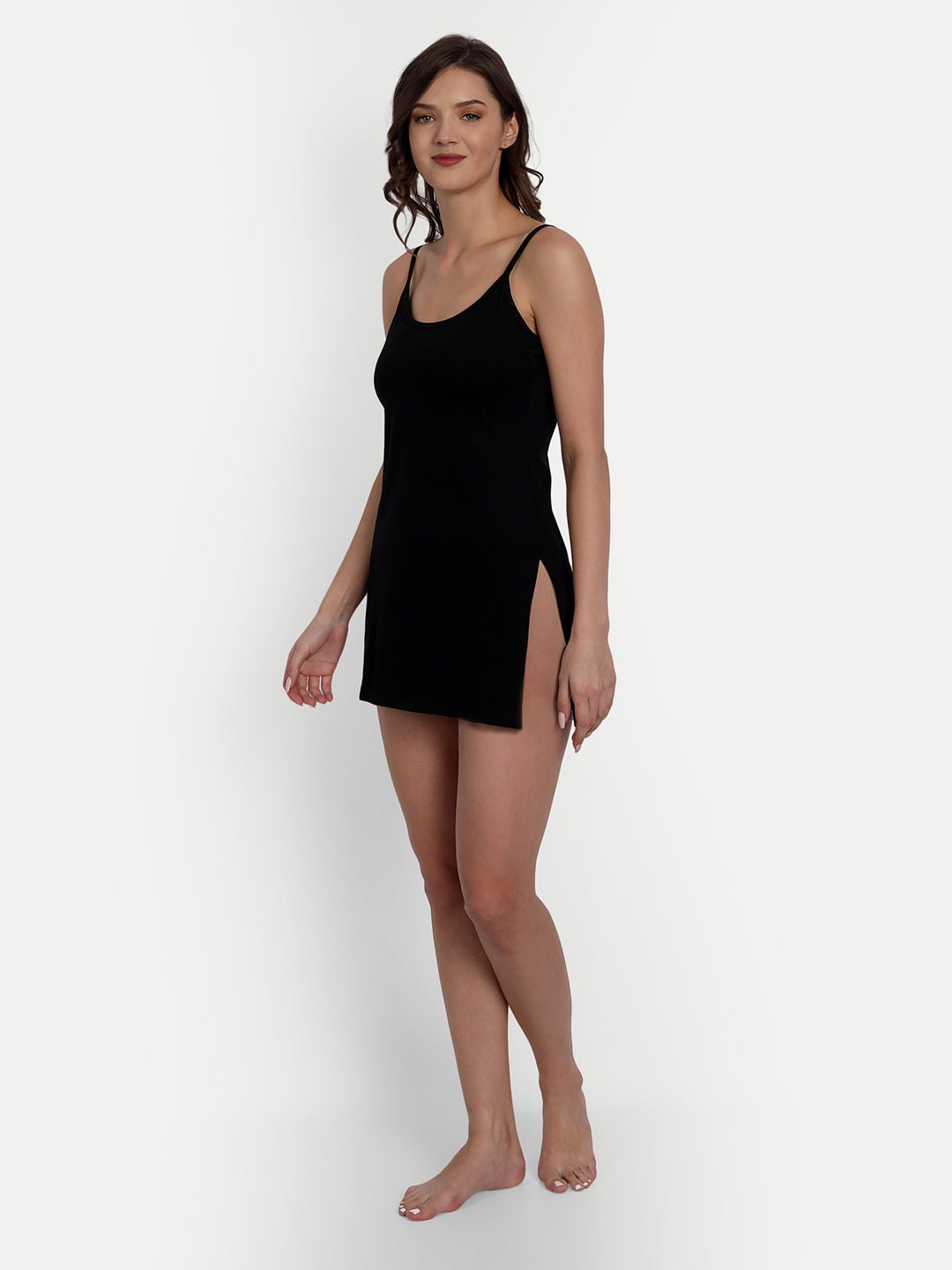 Camisole Cotton Lycra Slip Spaghetti Tank Top with Adjustable Straps Black - Indiankala4u