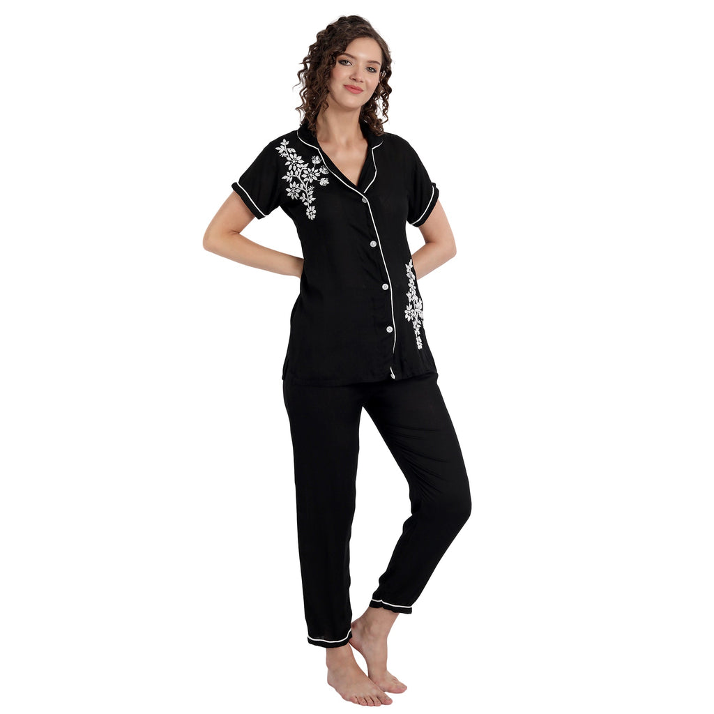 Chikankari Hand Embroidered 2 Piece Night Suit - Indiankala4u