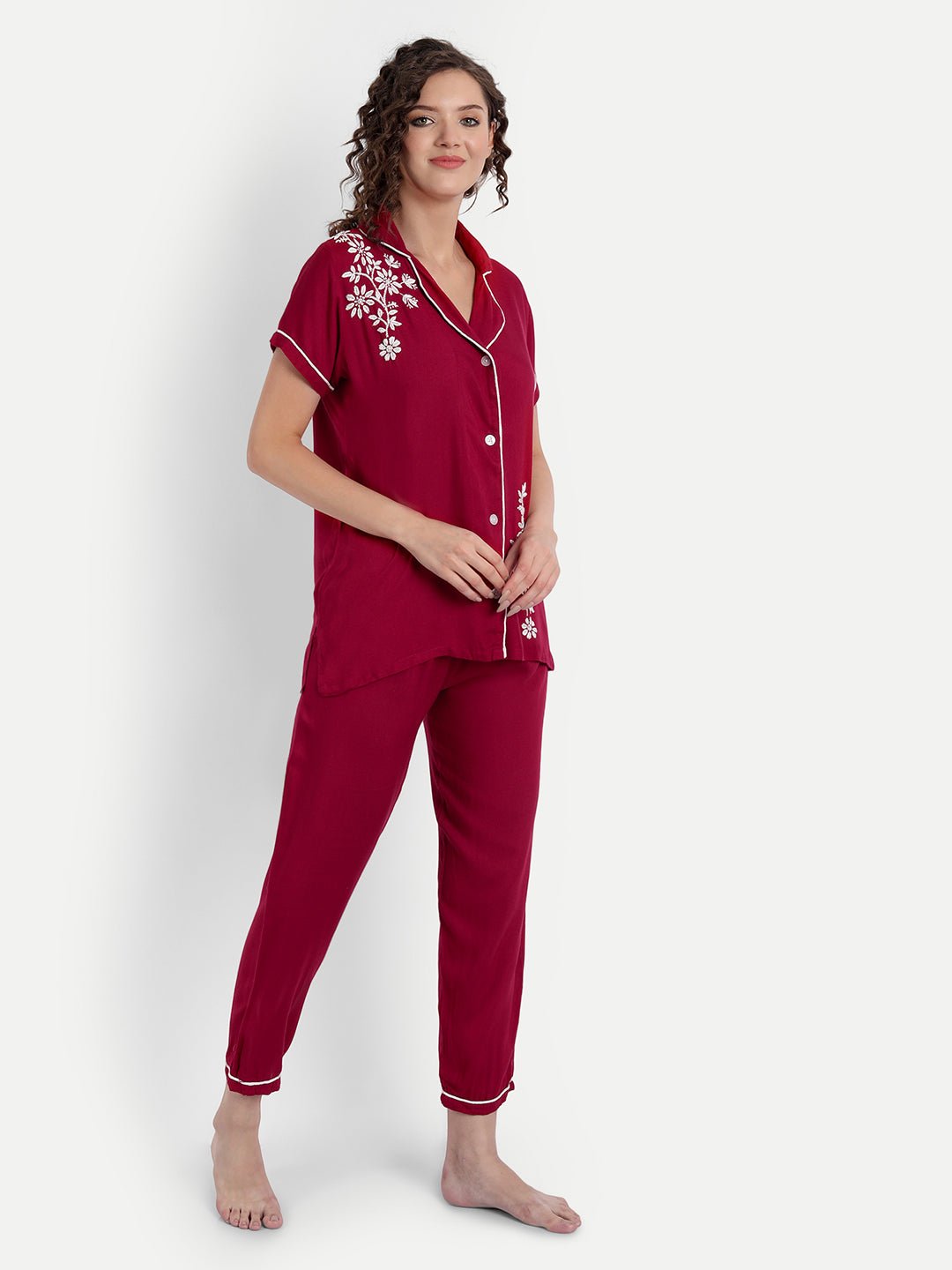 Chikankari Hand Embroidered 2 Piece Night Suit - Indiankala4u