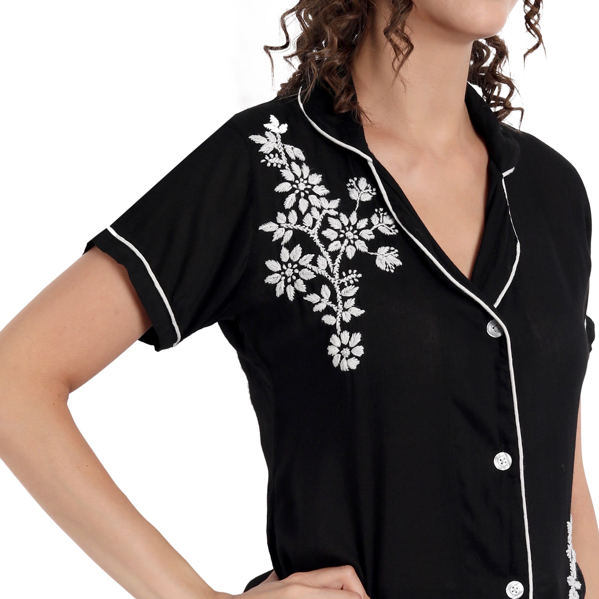 Chikankari Hand Embroidered 2 Piece Night Suit - Indiankala4u