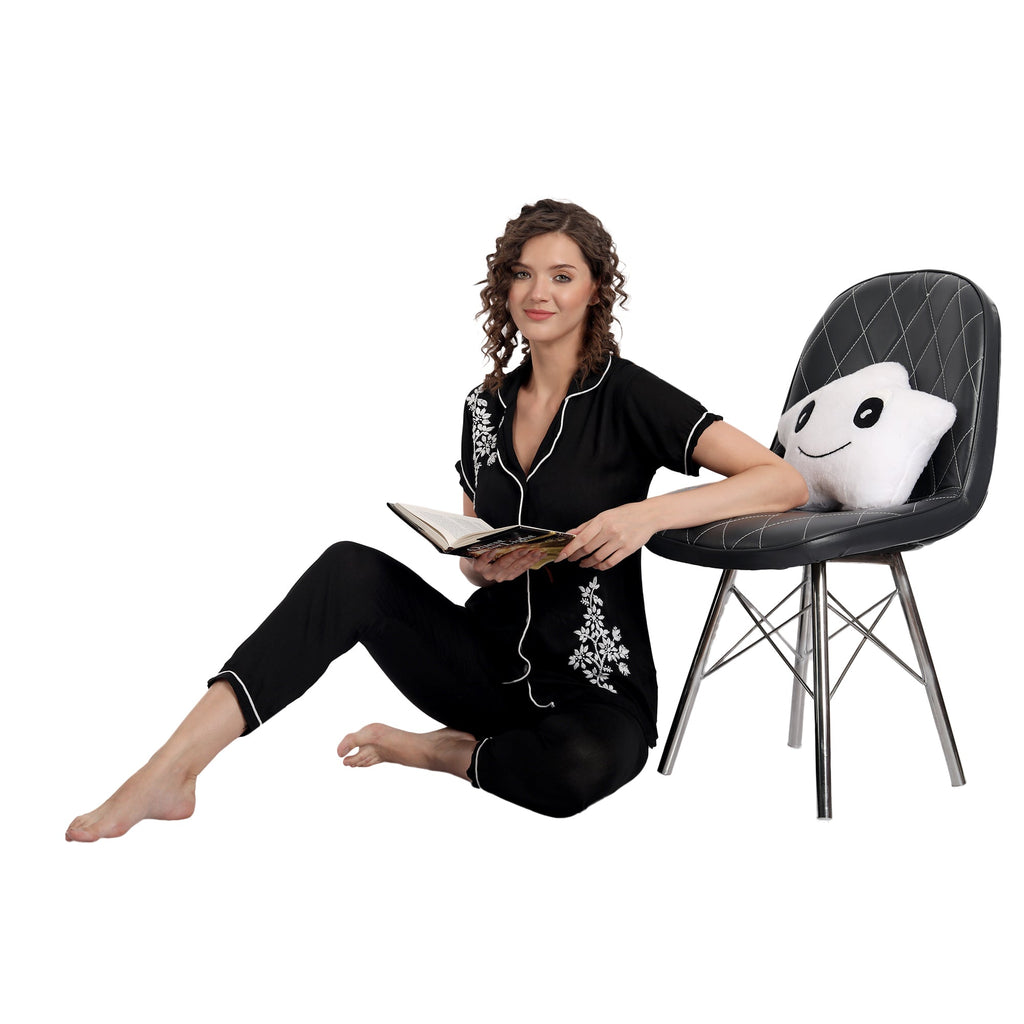 Chikankari Hand Embroidered 2 Piece Night Suit - Indiankala4u