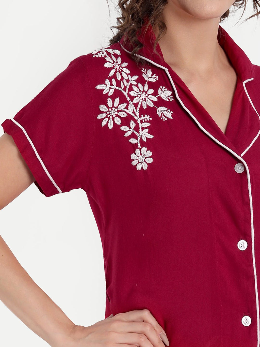 Chikankari Hand Embroidered 2 Piece Night Suit - Indiankala4u