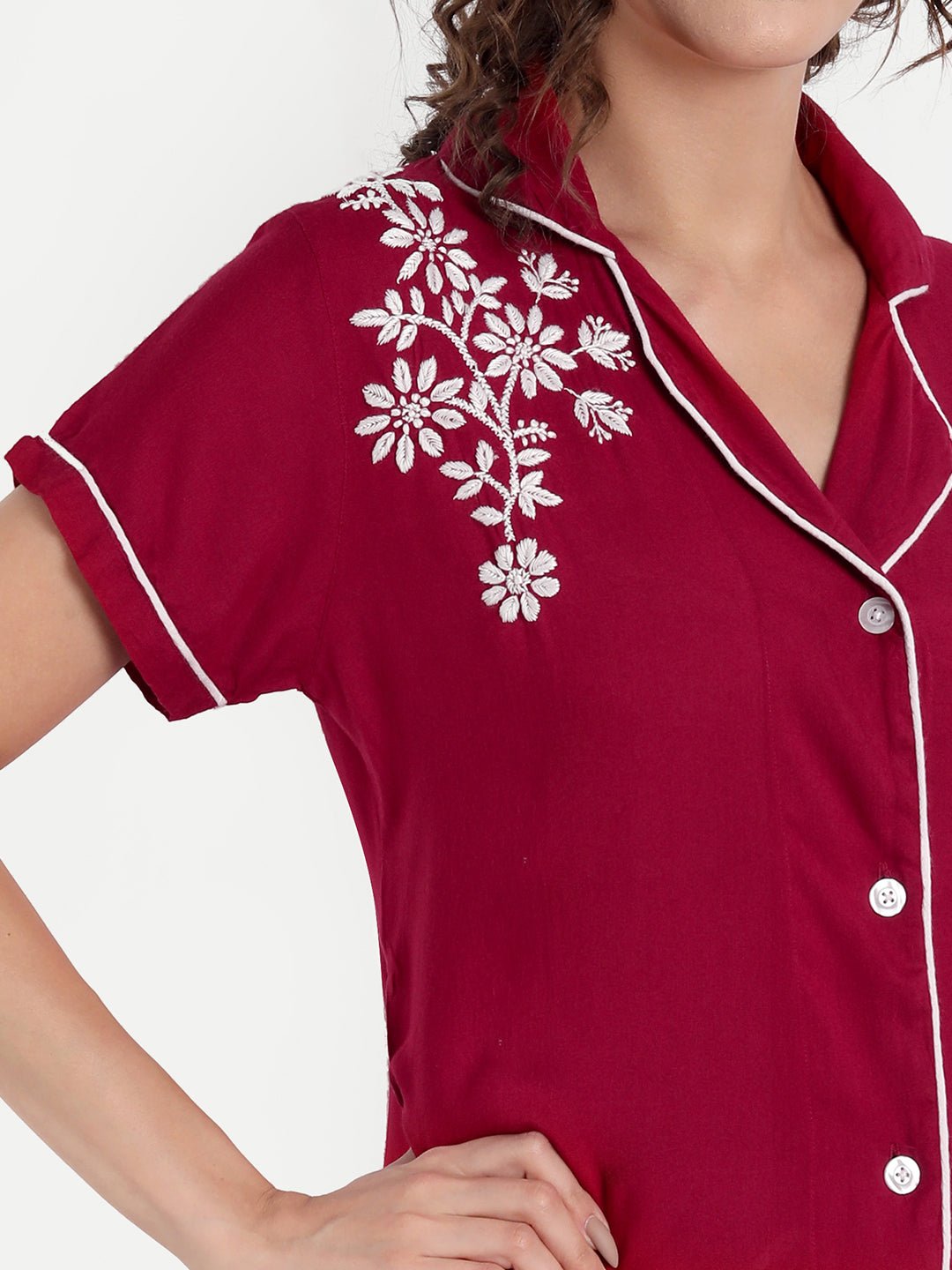 Chikankari Hand Embroidered 2 Piece Night Suit - Indiankala4u