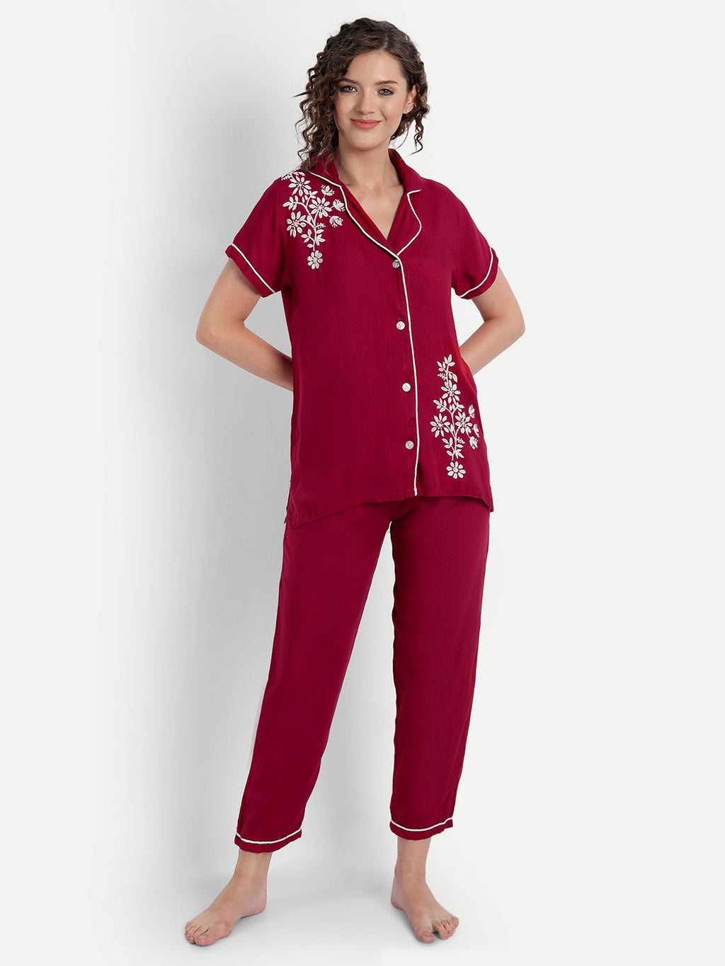 Chikankari Hand Embroidered 2 Piece Night Suit - Indiankala4u