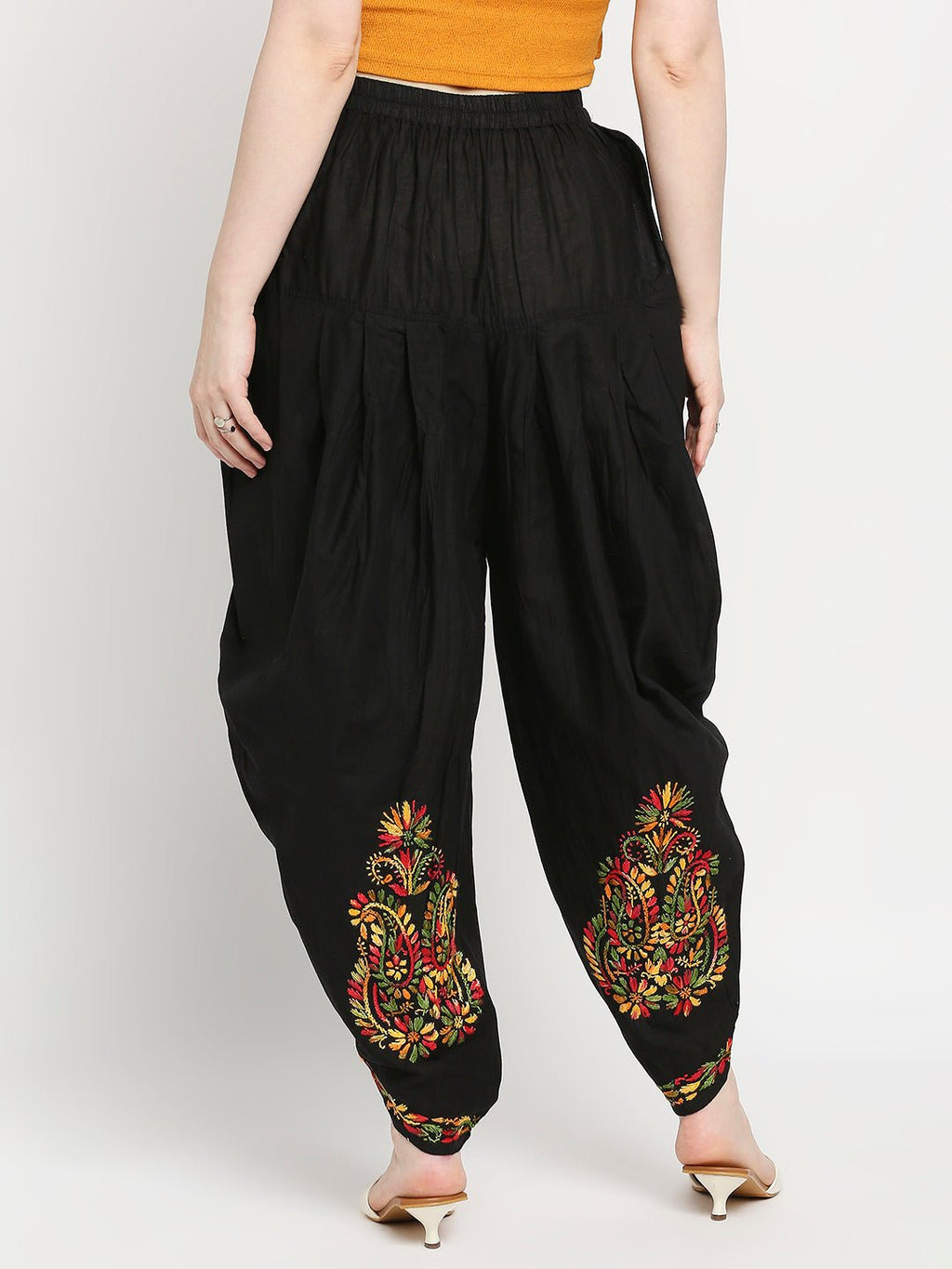 Chikankari Hand Embroidered Dhoti Salwar Tulip Pants Palazzo Black - Indiankala4u