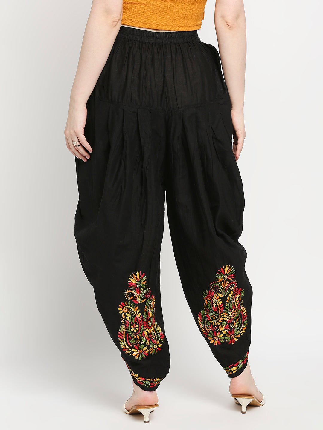Chikankari Hand Embroidered Dhoti Salwar Tulip Pants Palazzo Black - Indiankala4u
