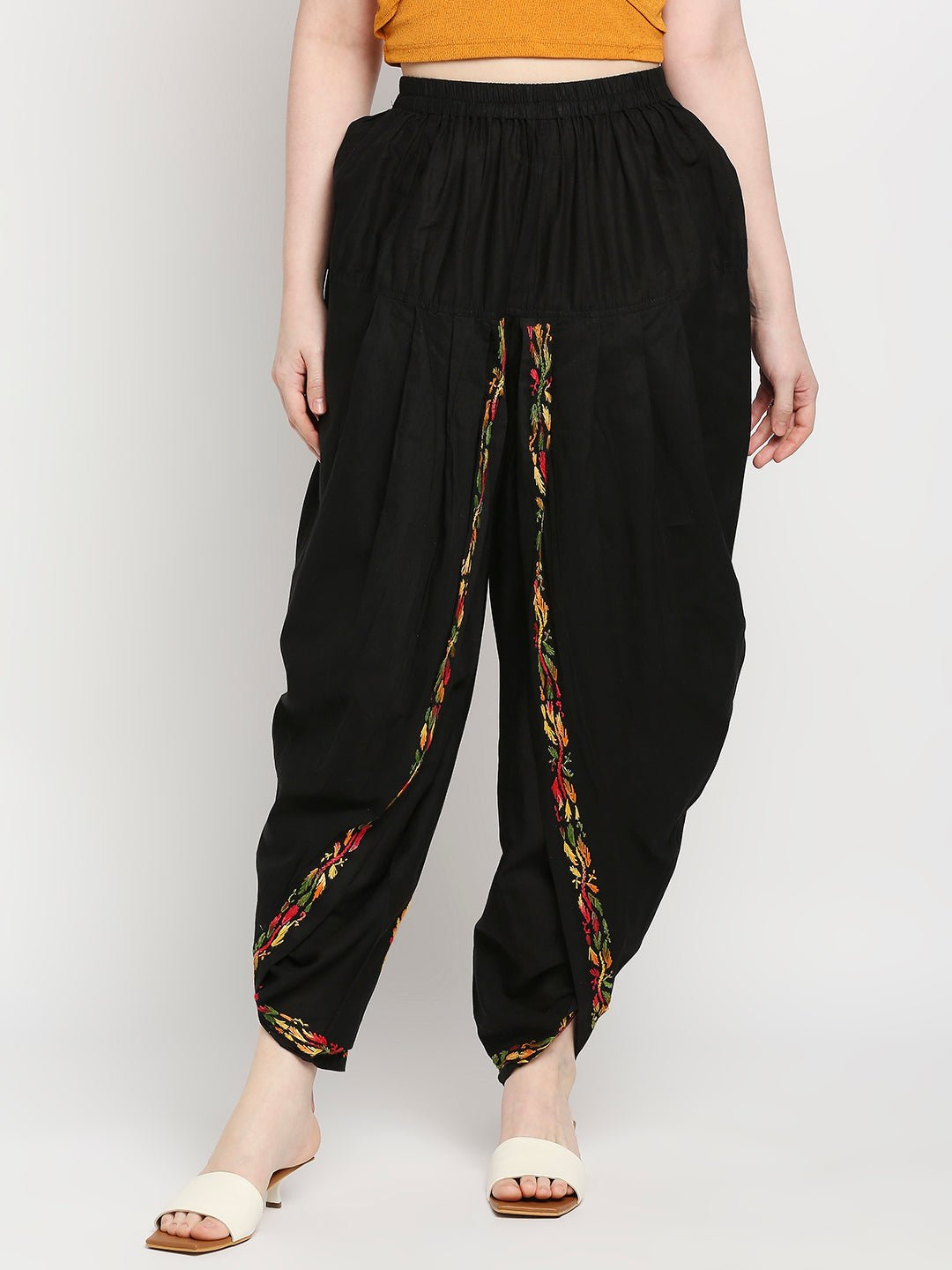 Chikankari Hand Embroidered Dhoti Salwar Tulip Pants Palazzo Black - Indiankala4u