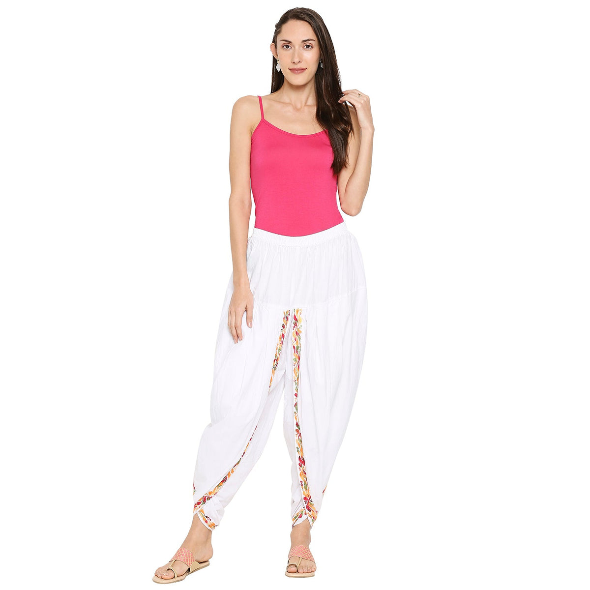 Chikankari Hand Embroidered Dhoti Salwar Tulip Pants Palazzo White - Indiankala4u