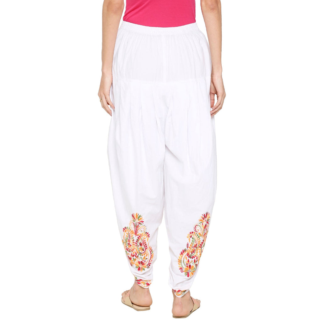 Chikankari Hand Embroidered Dhoti Salwar Tulip Pants Palazzo White - Indiankala4u