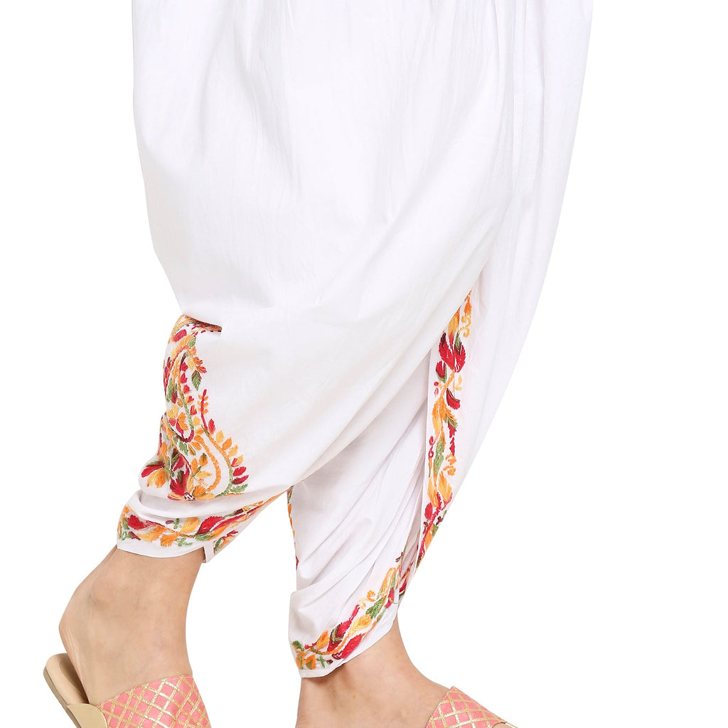 Chikankari Hand Embroidered Dhoti Salwar Tulip Pants Palazzo White - Indiankala4u