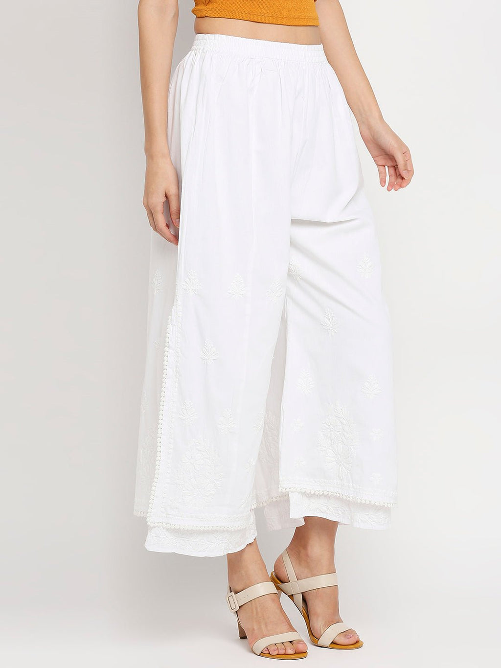 Chikankari Hand Embroidered Layered Palazzo Cotton - Indiankala4u