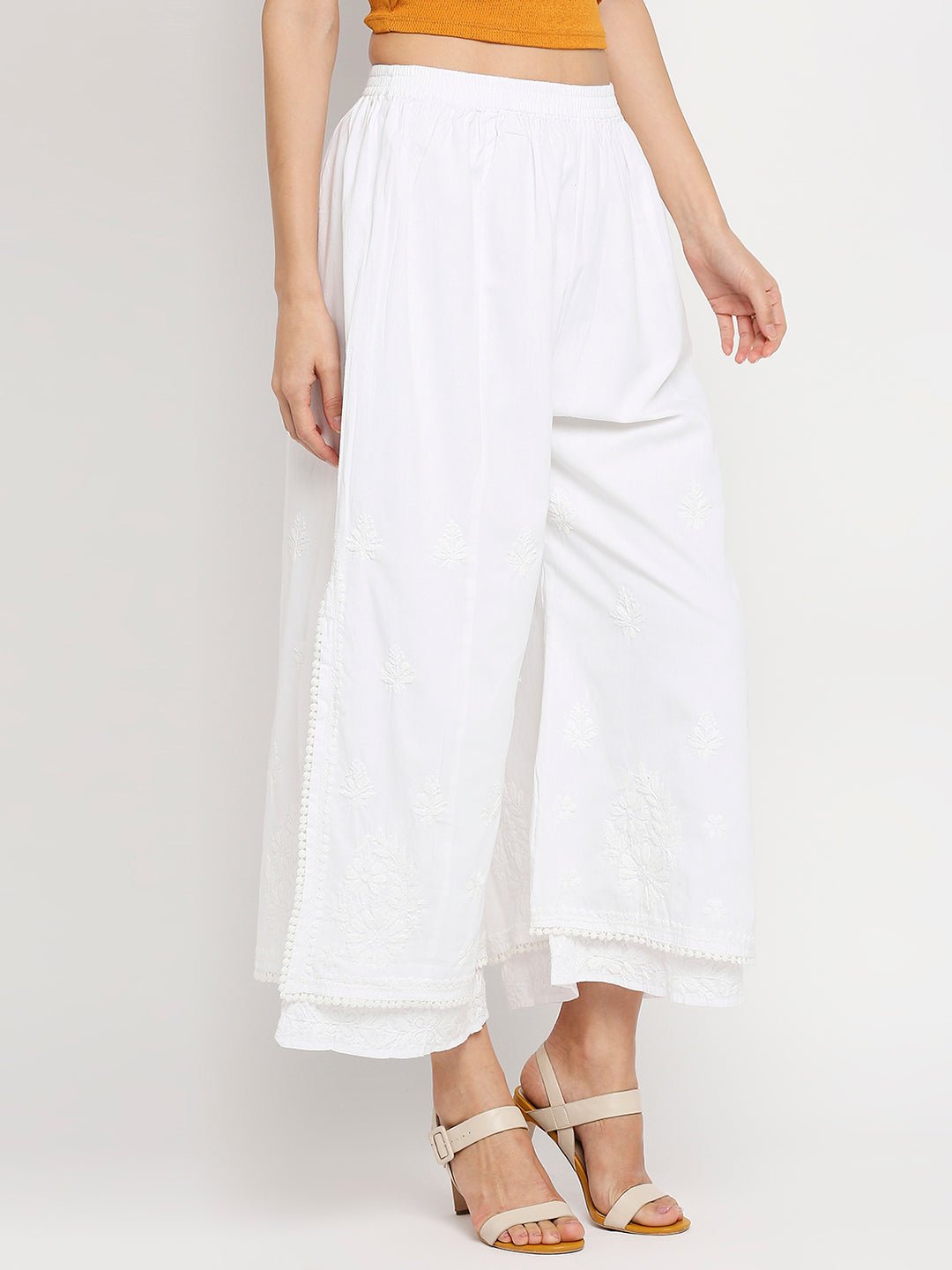 Chikankari Hand Embroidered Layered Palazzo Cotton - Indiankala4u