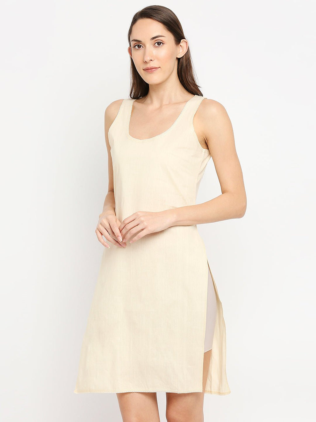 Cotton Rich Soft Camisole Long Knee Length Inner Kurti with High Side Slits - Indiankala4u