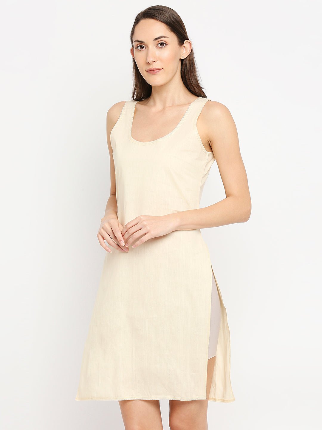 Cotton Rich Soft Camisole Long Knee Length Inner Kurti with High Side Slits - Indiankala4u