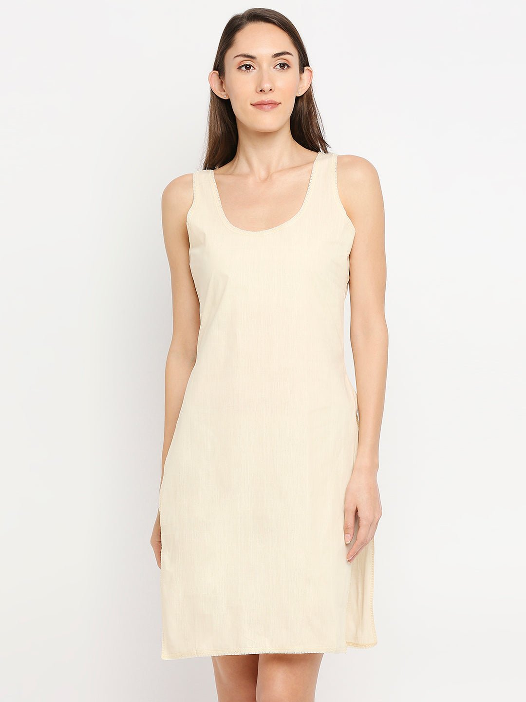 Cotton Rich Soft Camisole Long Knee Length Inner Kurti with High Side Slits - Indiankala4u