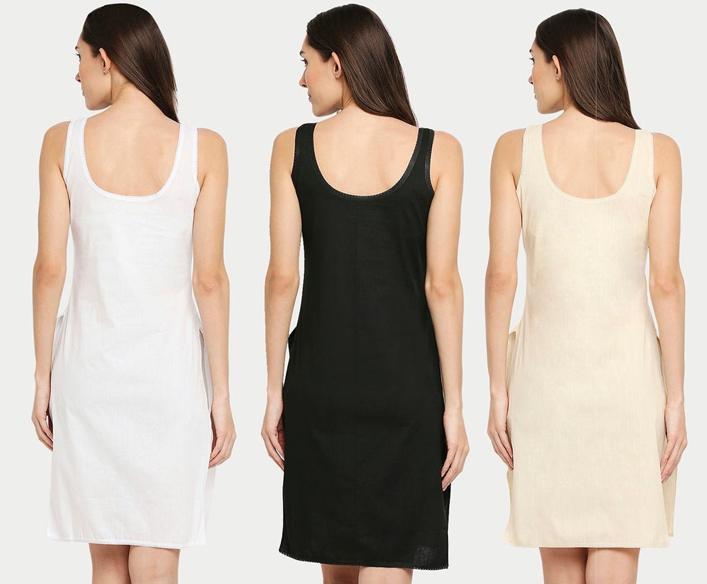 Cotton Rich Soft Camisole Long Knee Length Inner Kurti with High Side Slits, (3Pack) - Indiankala4u