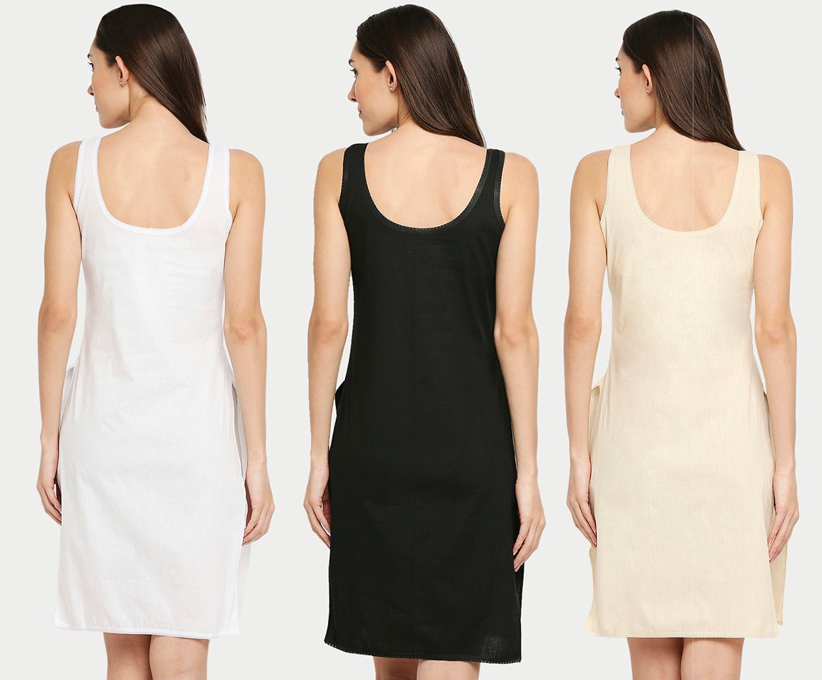 Cotton Rich Soft Camisole Long Knee Length Inner Kurti with High Side Slits, (3Pack) - Indiankala4u