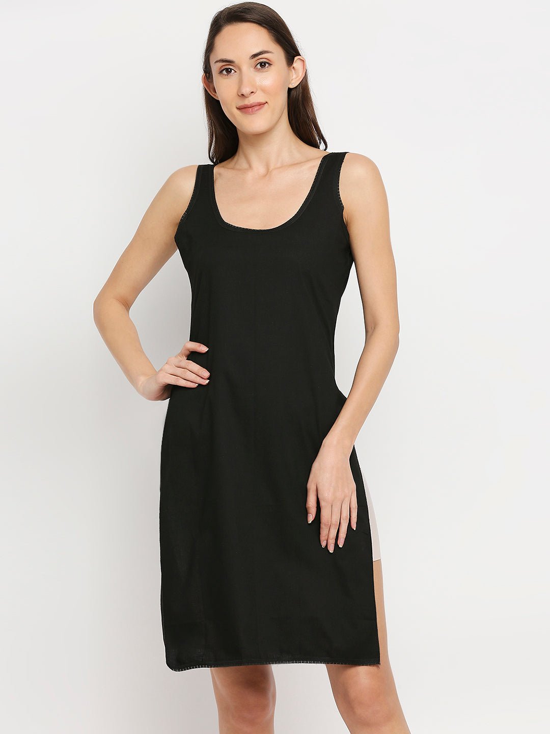 Cotton Rich Soft Camisole Long Knee Length Inner Kurti with High Side Slits, - Indiankala4u