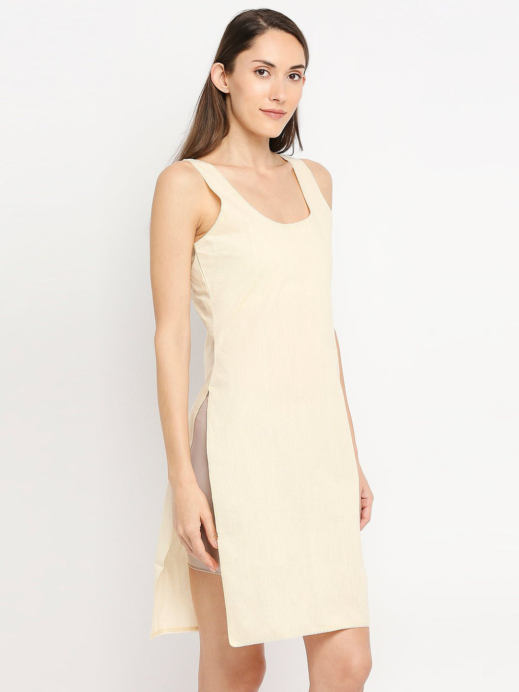 Cotton Rich Soft Camisole Long Knee Length Inner Kurti with High Side Slits - Indiankala4u