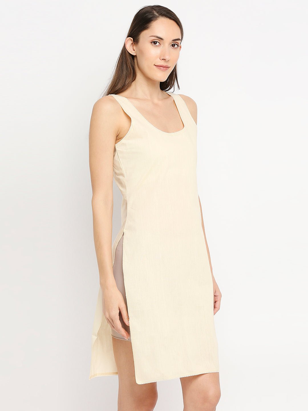Cotton Rich Soft Camisole Long Knee Length Inner Kurti with High Side Slits - Indiankala4u