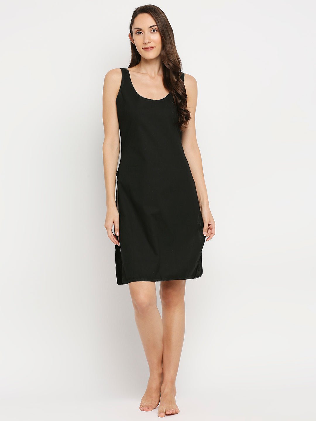 Cotton Rich Soft Camisole Long Knee Length Inner Kurti with High Side Slits, - Indiankala4u