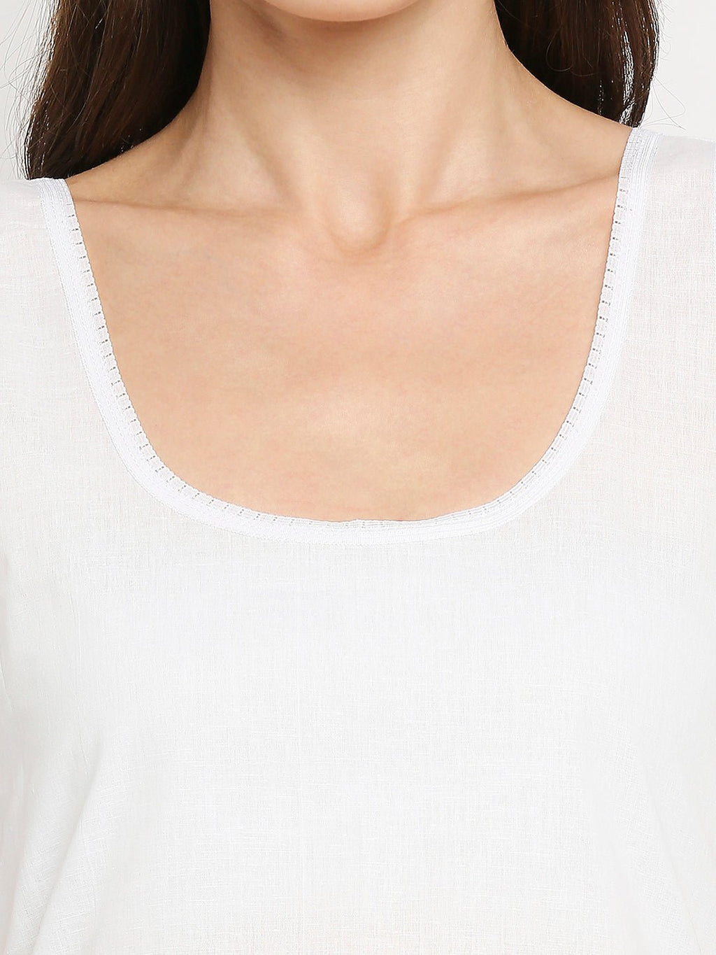 Cotton Rich Soft Camisole Long Knee Length Inner Kurti with High Side Slits White - Indiankala4u