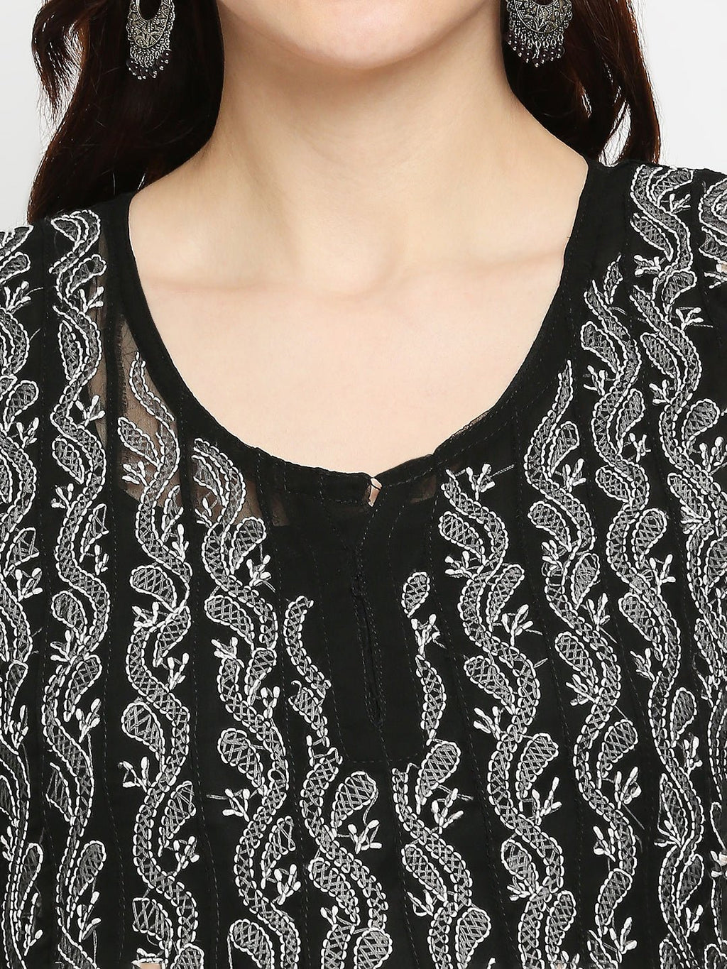 Lucknow Chikankari Hand embroidered 56Kali Anarkali Kurta - Indiankala4u