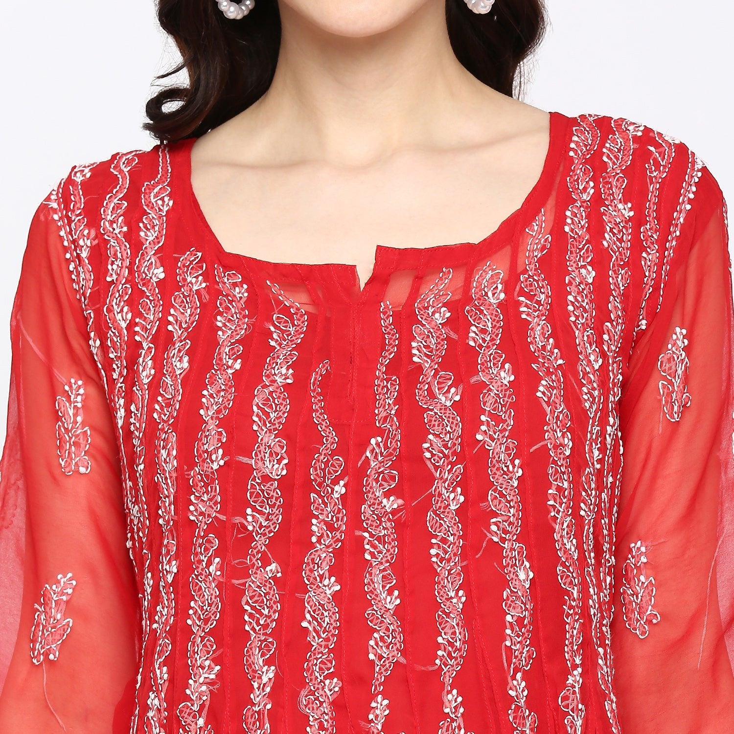 Lucknow Chikankari Hand embroidered 56Kali Anarkali Kurta - Indiankala4u