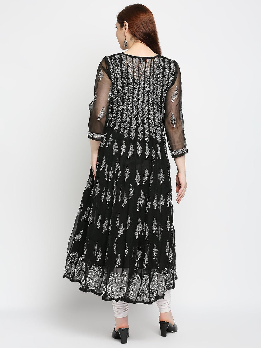 Lucknow Chikankari Hand embroidered 56Kali Anarkali Kurta - Indiankala4u