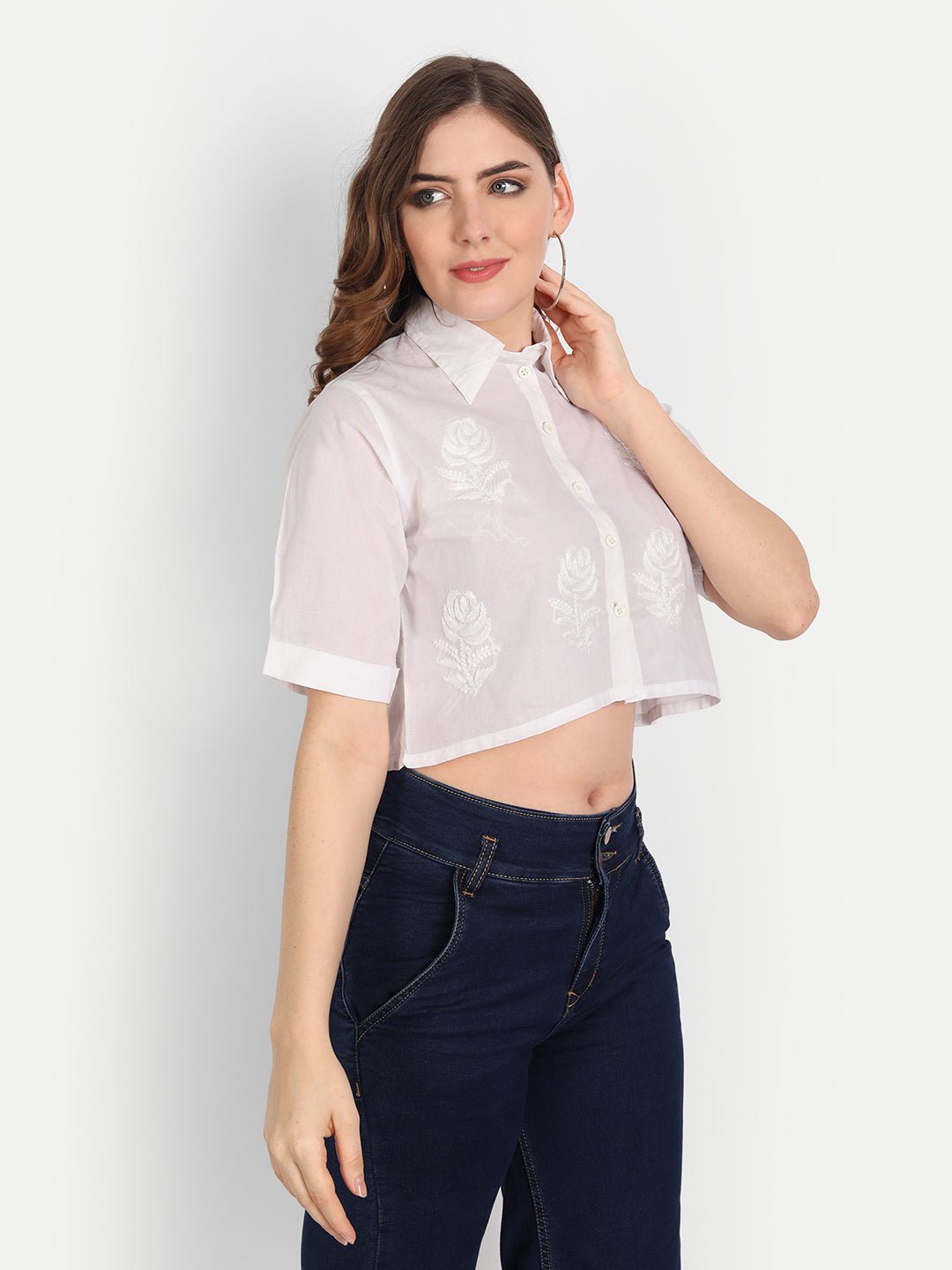 Lucknow Chikankari Hand Embroidered Crop top - Indiankala4u