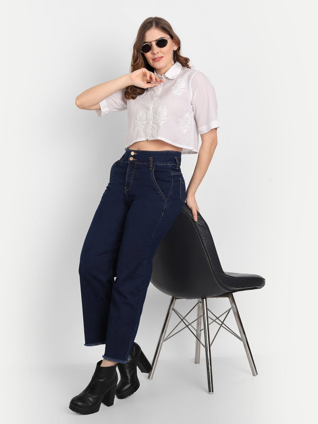 Lucknow Chikankari Hand Embroidered Crop top - Indiankala4u